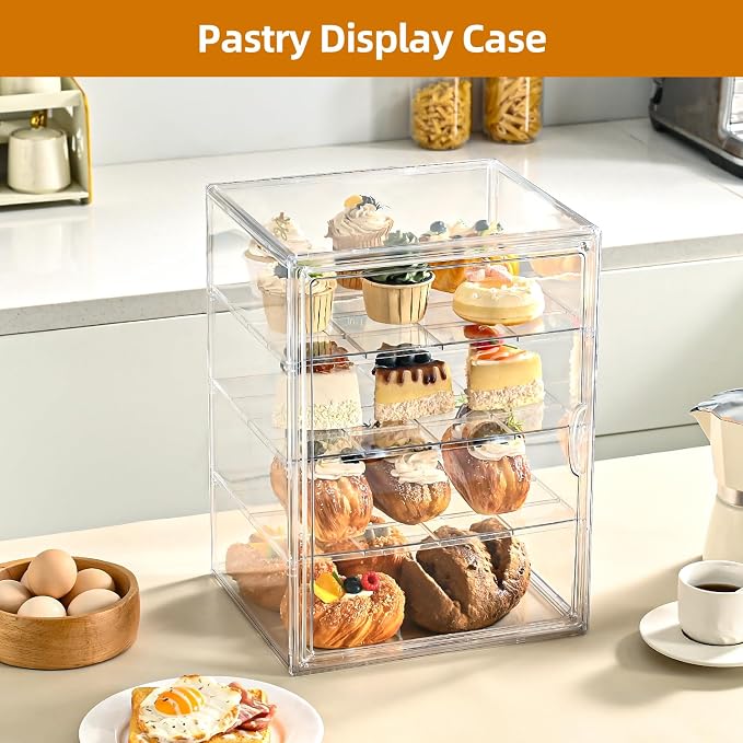 Pastry Display Case，4-Tier Adjustable Clear Bread Storage with Magnetic Door，Bread Box for Kitchen Countertop，15.7x11.8x9.8xinch (4 Tier-2 pcs) - Image 2