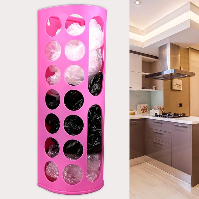 Lunies Wall Mount Bag Dispenser Large Capacity Plastic Bag Vinyl Holder - Multiple Large Holes for Easy Access Bags Great for Shopping Bags/Grocery Bags/Vinyl Storage Pink 2 Pack - Image 6