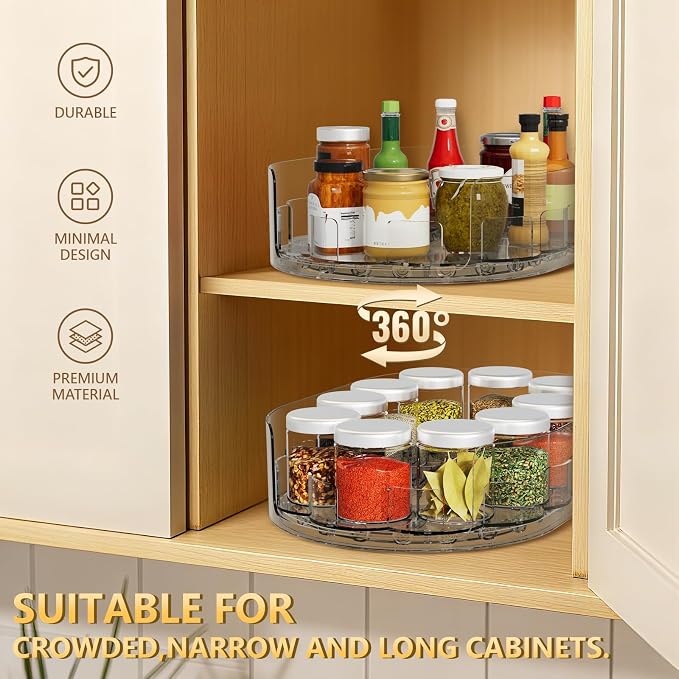 Lazy Susan Organizer for Refrigerator, 13" x 8.5" Clear Rectangular Fridge Organizer Turntable for Condiments, Spice Racks Organizer for Cabinet, Pantry & Kitchen Countertop(2 Piece) - Image 7