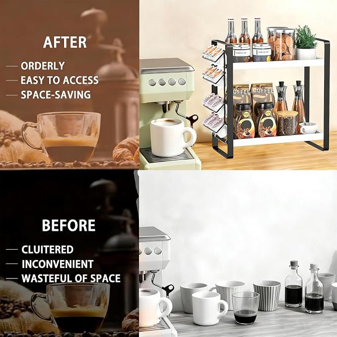 Coffee Station Organizer for Counter, Coffee Pods Holder Storage, Wooden Kitchen Counter Shelf, (WHITE) - Image 5