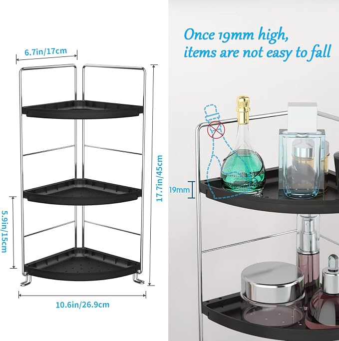 3-Tier Corner Bathroom Sink Countertop Organizer Storage Shelf Stackable Organizer for Cosmetics, Bathroom, Kitchen, Counter-Kitchen Spice Rack-Vanity Tray Makeup Shelf Holder,Black - Image 3