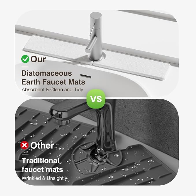 Premium Stone Faucet Mat for Kitchen Sink, 23.6" x 4" White | Quick Drying & Water Absorbent, Sink Splash Guard Tray for Prevents Moisture Buildup - Image 6