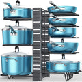 Pots and Pans Organizer Under Cabinet 16.6", 8-Tier Adjustable Rack | 3 DIY Modes, Tool-Free Assembly, Non-Slip, Fits Lightweight Cookware Up to 11", For Kitchen Cabinets, Shelves & Countertops by ORDORA