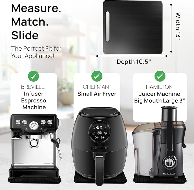 Ibyx Appliance Slider, Sliding Tray for Coffee Maker, 13x10.5 in, Black | For Coffee Maker & Heavy Kitchen Appliances, Easy Slide, Made of Premium Bamboo, Space-Saving Kitchen Organizer 40lb Capacity - Image 5