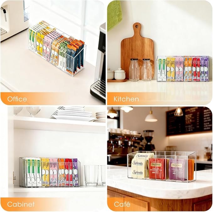 AIEVE Drink Packet Organizer, Water Drink Packet Holder with Removable Divider, Water Flavor Packet Organization Container for Kitchen Organizers and Storage (6 Compartments) - Image 9