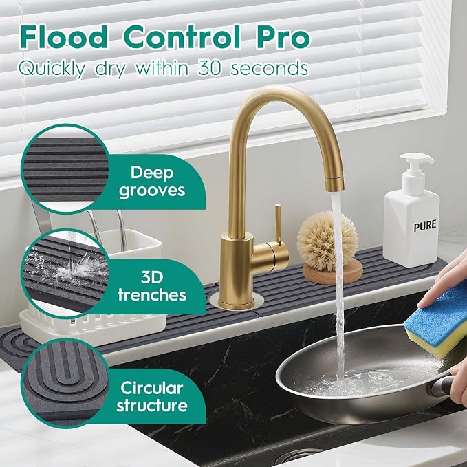 16 Inch Stone Faucet Mat for Kitchen Sink, Dark Grey | Sink Splash Guard, Water Absorbing Stone Tray, Super Absorbent, Diatomite Drain Protector，for Kitchen Bathroom Counter - Image 4