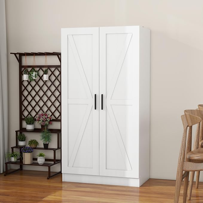 Wooden Storage Cabinet, Collection Food Pantry Narrow Cabinet Free Standing with 2 Doors and 3 Shelves Tool Cabinet, for Kitchens, Living Room, Utility Rooms (White) - Image 4