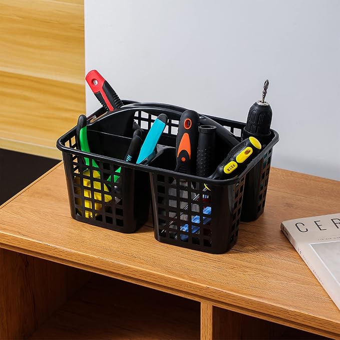Portable Shower Caddy Basket Plastic Storage Basket with Compartments Black | Sturdy Large Capacity Cleaning Supplies Organizer Divided Tool Bin for Bathroom Kitchen Bedroom College Dorm Essentials - Image 7