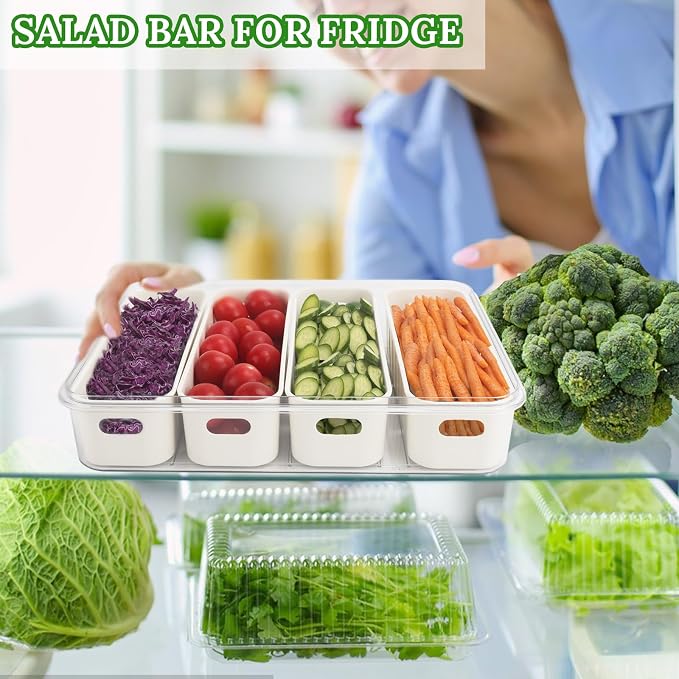 Salad Bar Containers for Fridge with Lid Handle, Fruit Storage Veggie Tray | Salad Prep Container with 4 Removable Strainers, Berry Box Fresh Produce Saver Lettuce Keeper for Refrigerator Kitchen Picnic - Image 8