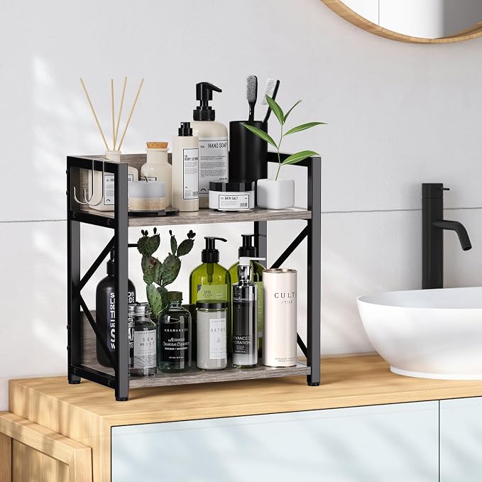 RUILALIFE Spice-Rack-Organizer-Shelf for Kitchen Counter, 2 Tiers Coffee Bar Station Organizer for Countertop，Space Saving Desk Shelving Riser Unit (Grey, Medium) - Image 4