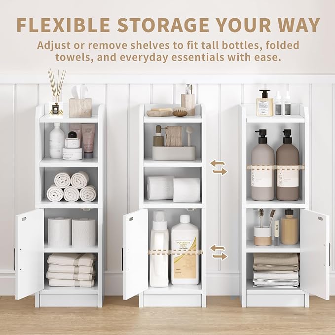 Narrow Bathroom Storage Cabinet with Door & Adjustable Shelf, 9.8" W Slim Storage Cabinet for Small Spaces, Skinny Toilet Paper Cabinet, 9.8" W × 7.9" D × 29.5" H, White - Image 4