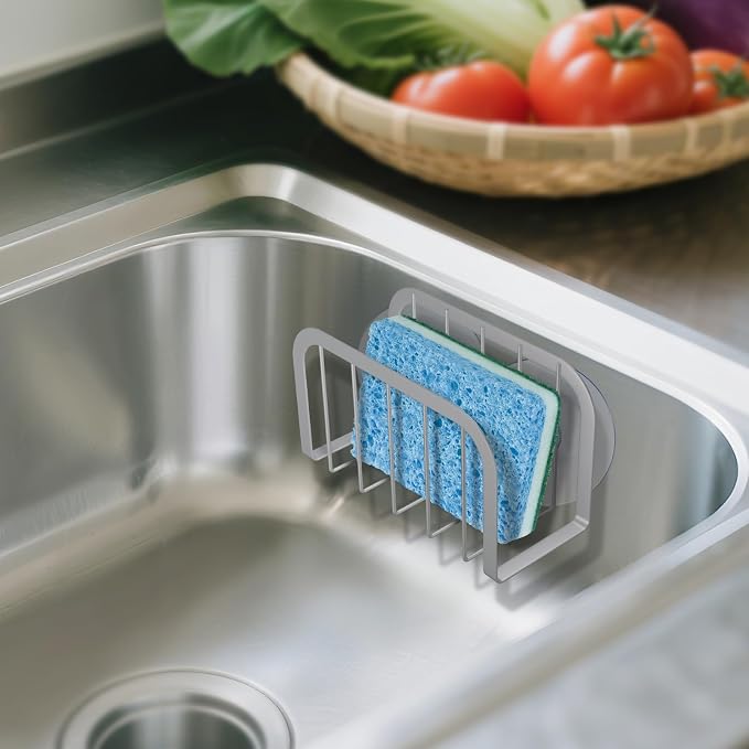 Sponge Holder for Kitchen Sink,Kitchen Sink Caddy with Sponge Holder-Silver - Image 3