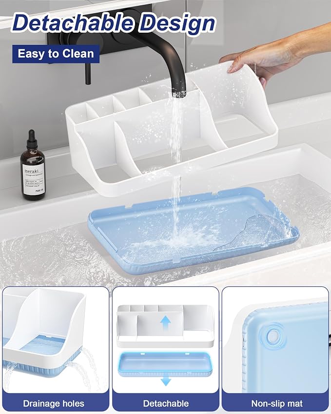 Bathroom Counter Organizer and Storage with 2 Pack Qtip Holder Dispenser, 7 Slots Detachable Toothbrush Holders for Bathrooms, Anti-Slip Electric Toothbrush and Toothpaste Holder Countertop - Image 4