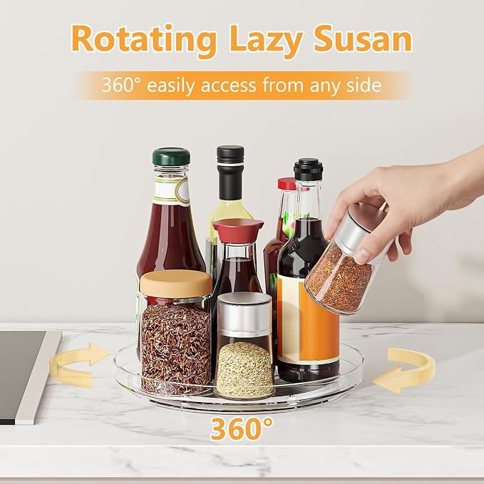 4 Pack Clear Lazy Susan, 9+10 Inch Turntable Organizer, Non-Skid Rotating Tray for Cabinet, Kitchen Pantry Organization and Storage, Acrylic Spinner for Refrigerator, Bathroom Vanity and Spice Rack - Image 2