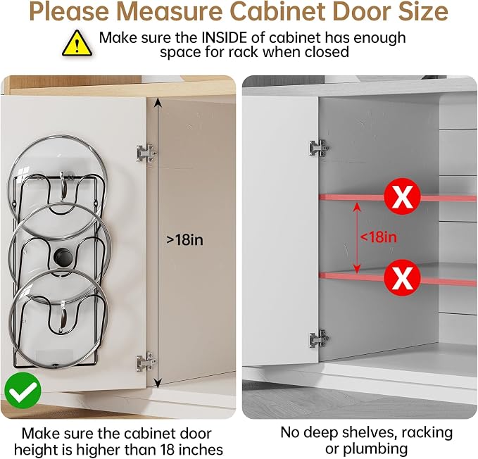 Pot Lid Organizer Rack for Cabinet Door, 2 Pack Pot Lid Holder Black | 6-Tier Lid Racks for Cabinet Door/Wall, No Drilling Adhesive Mount, Rustproof, Fits Pot Pan Lid, Cutting Board & Cookie Sheet - Image 4