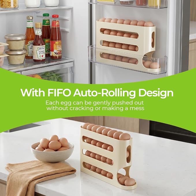 Egg Holder for Fridge, Egg container for refrigerator, Space-Saving Automatic Rolling Eggs Dispenser, 4 Tiers Fridge Egg Rack for Refrigerator Holds up to 30 pcs - Image 9