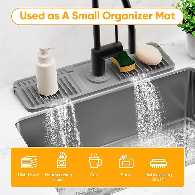 17.7'' Faucet Mat for Kitchen Sink Splash Guard[7° Slope Fast Self-draining][Snap Lock Fit] Folding Kitchen Sink Faucet Mat Splash Guard Kitchen Sink Area Water Splash Guard Behind Faucet Draining Mat - Image 8