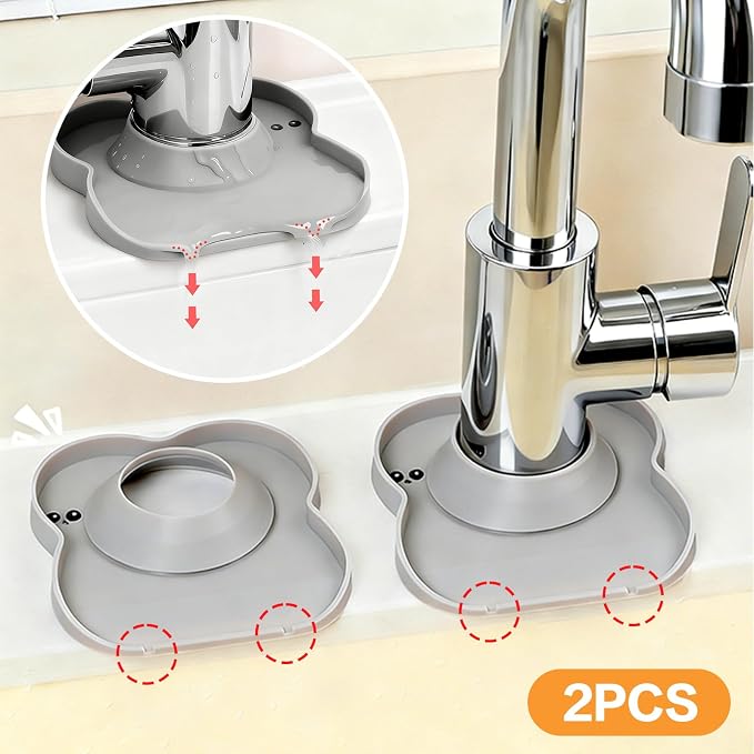 Silicone Faucet Mat for Kitchen Tap Compact Sink Splash Guard Protectors Behind Draining,Grey 2PCS - Image 3