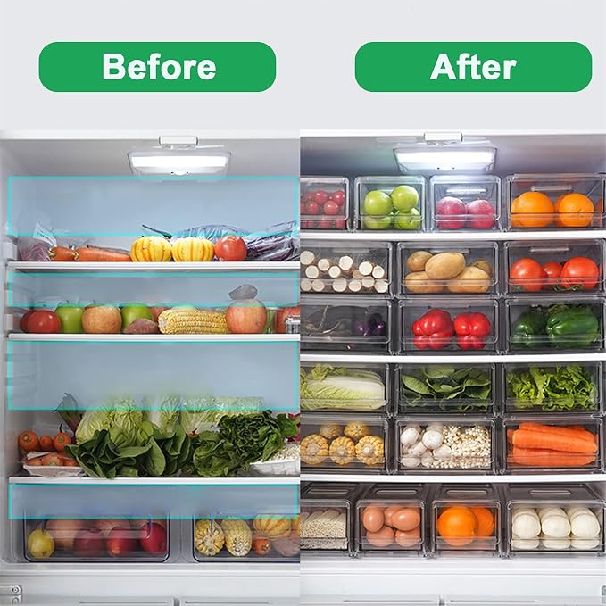YekouMax Fridge Drawer Organizer - 2 Pcs Pull-Out Cabinet Storage Containers For Fridge, Freezer, Pantry Organizer for Kitchen Storage & Organization Sets, 11.81" Long - Image 6