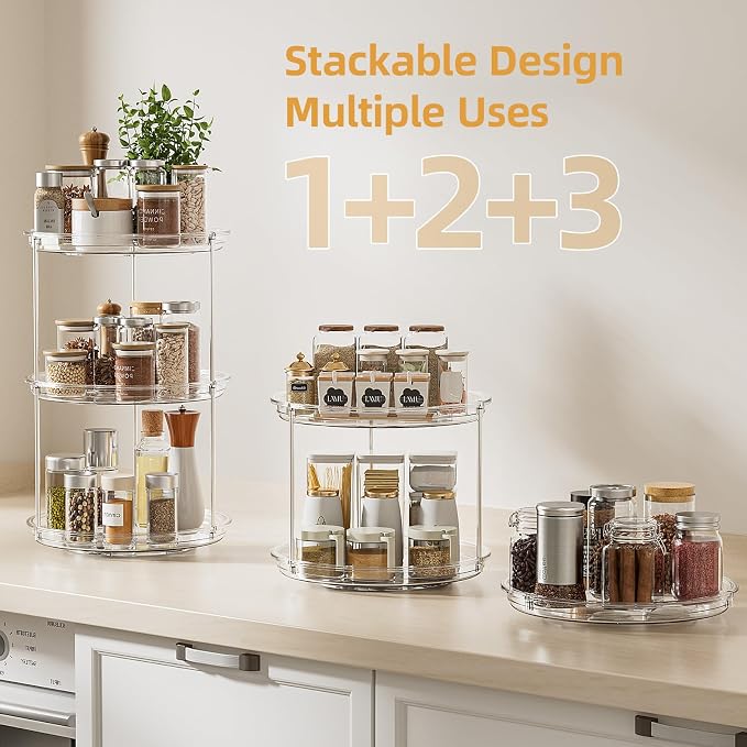 LAMU 2 Tier Lazy Susan Turntable Organizer for Cabinet, 9'' Rotating Spice Rack for Kitchen, Pantry, Countertop, Bathroom, Vanity, Under Sink, Medicine Cabinet Organizer, 4 Pack - Image 3