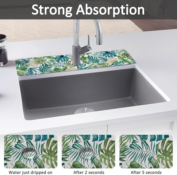 2PCS 24" X 5.5" Kitchen Sink Splash Guard Faucet Mat Leaf Super Absorbent Fast Drying Faucet Guard & Draining Mat Sink Splash Guard Behind Faucet for Kitchen, Bathroom - Image 3
