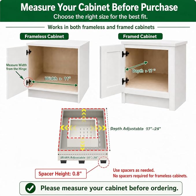 Fokyfok 2PC Pull Out Cabinet Organizer,Expandable,No Drill,Kitchen | 11"-16"W x 17"-24"D,3 Rails,Pull out Drawer,Cabinet Drawer Slide out,Roll Out Shelves,Pantry,Bathroom,adhesive,Adjustable - Image 2
