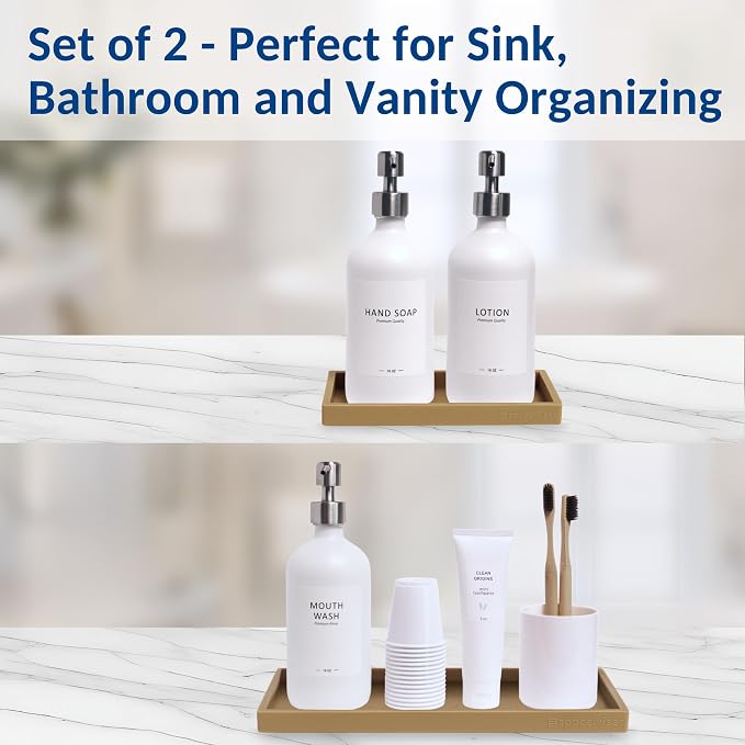 Countertop & Vanity Silicone Tray – 2 PC (11.7" & 7.7") Set | Bathroom Tray & Kitchen Soap Tray Set, Bathroom Counter Tray, Kitchen Sink Dish Soap Tray for Countertop Organization - Image 4