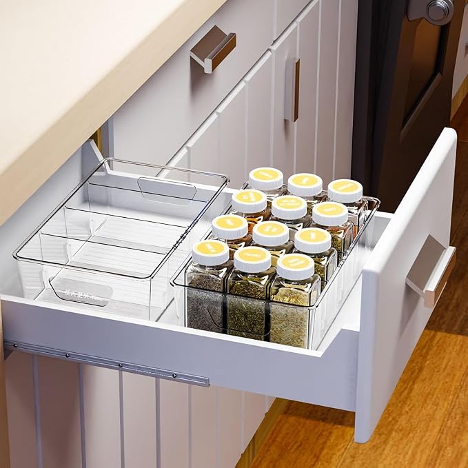 Stackable 4 Pack Snack Organizer for Pantry Shelf,Clear Pantry Organizers and Storage Bins for Fridge,Office,Cupboard,Plastic Pantry Snack Organizer For Breast Milk,Tea Bag,Food Storage Containers - Image 7