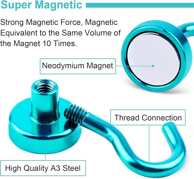 DIYMAG Magnetic Hooks 20pcs 30lbs Cruise Essentials 2026 Magnet Hook Green | Neodymium Heavy Duty Strong Magnets Hanging Ship Cabins Refrigerator Fridge Classroom Beach Vacation Kitchen Grills Home Tool - Image 2