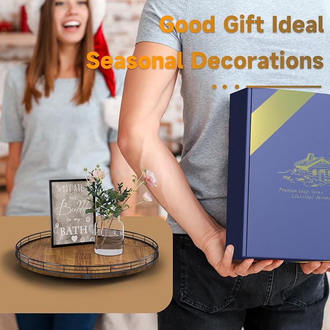 AMH 18-Inch Farmhouse Oak Lazy Susan Organizer, Walnut Finish | Smooth rotating oak tray with walnut finish for dining tables, kitchen counters, pantries and cabinet storage. - Image 6