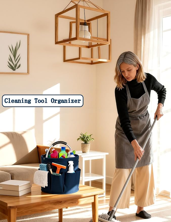Cleaning Caddy with Handle, for Cleaning Supplies Organizer Bucket | Foldable Storage Tote with 6 Pockets,17L Large Capacity Basket for Household Organizer,Laundry Room,Bathroom & Home - Image 4