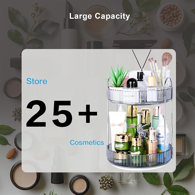 360 Rotating Makeup Organizer, 2 Tier Lazy Susan Bathroom Counter Organizer, Skincare Organizers, Spinning Perfume Organizer & Vanity Organizer Countertop (Classic Grey, 2 Tier) - Image 6
