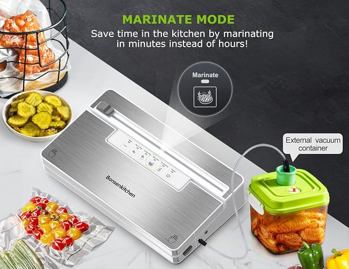 Bonsenkitchen Vacuum Sealer Machine, Built in Cutter & Bag Storage | Functional Food Vacuum Sealer with Accessory Hose, for Meal Prep, Sous Vide, Bulk Storage,1 Roll & 5 Vacuum Bags - Image 5