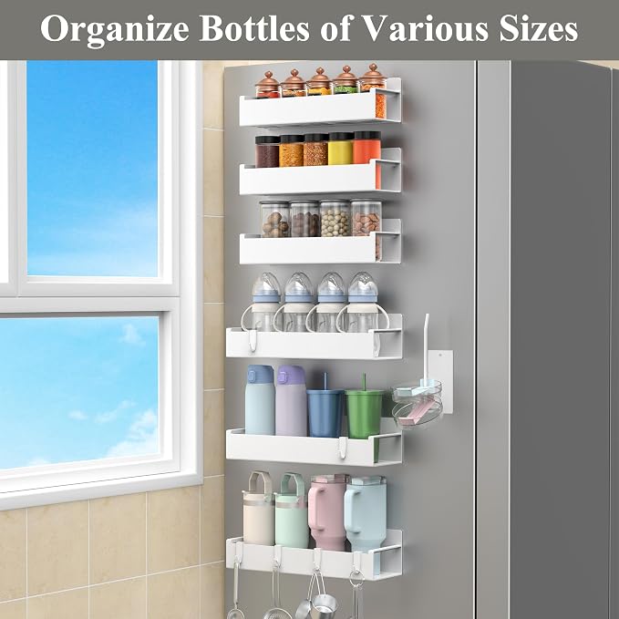 Magnetic Water Bottle Holder for Refrigerator, Cup Holder Organizer for Stanley and Tumbler for Kitchen, 6 Pack, White - Image 4