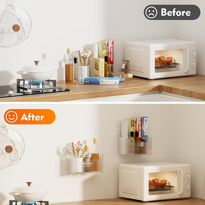 2 Pack Adhesive Storage Cabinet Door Caddy Organizer,Stackable Clear Plastic Storage Organizer Adhesive Hanging Bin for Bathroom, Kitchen,Pantry - Image 7