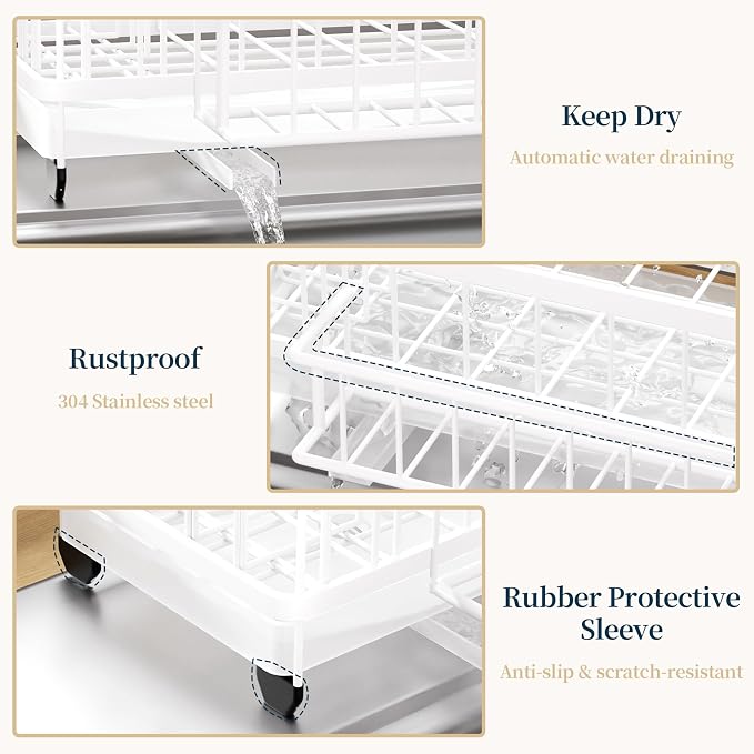 Consumest Sponge Holder for Kitchen Sink - Auto Draining Sink Caddy Organizer with Detachable Rack, High Brush Holder, Kitchen Countertop Storage Accessories, White - Image 5