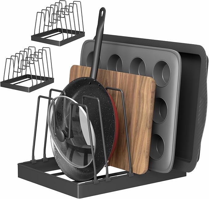 NiHome Cutting Board Holder & Pot Lid Organizer Rack for Pan, Black, 2PCS | Adjustable Iron Dividers For Cutting Boards, Pot Lids & Baking Sheets, Non-Slip Silicone Base For Stable Countertop Storage by NiHome