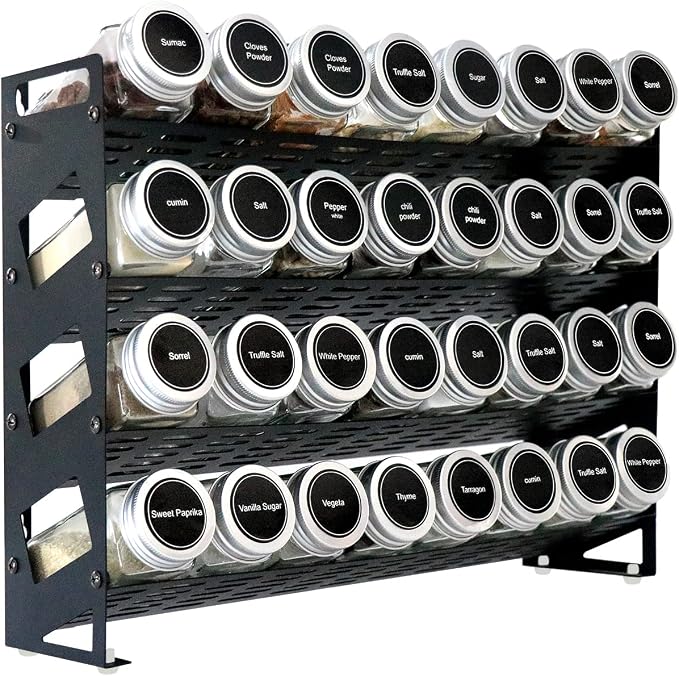 4 Tier Countertop Spice Rack Organizer for Kitchen Cabinet Pantry or Wall Mount, Matte Black (Jars Not Included) by Ardier