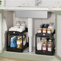 Bamboo Under Sink Organizer 2 Tier Pull Out Cabinet Storage Drawer by LONTAI