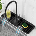 PoYang 17.7 Inch Faucet Mat for Kitchen Sink Splash Guard, Silicone, Black | Sink Protectors with 7° Slope for Smooth Drainage, Snap Button Holds It in Place, 90° Foldable & Cuttable Hole Fit Most Sinks by PoYang