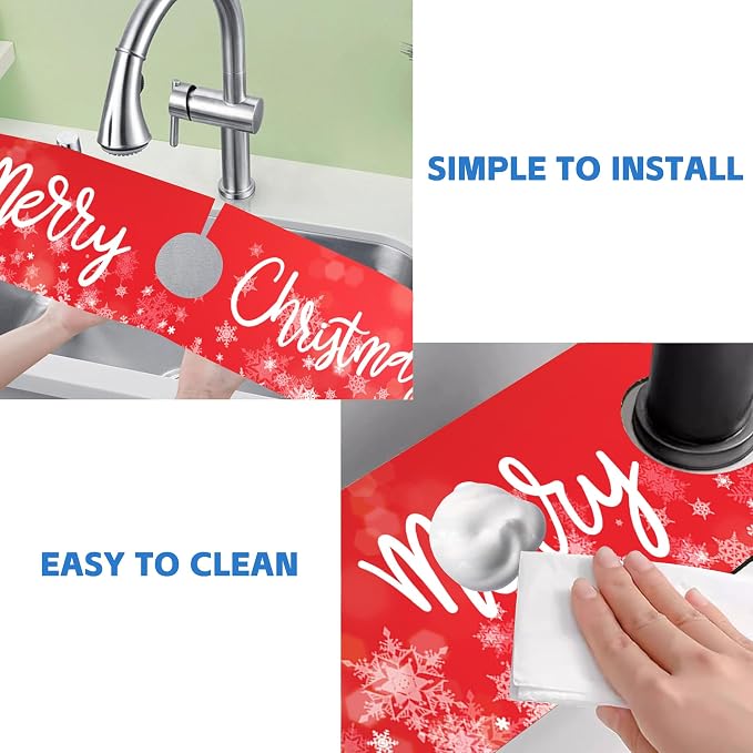 Merry Christmas Snowflake Kitchen Sink Splash Guard Mat Absorbent Fast Drying Mat Faucet Draining Mat Sink Splash Guard Behind Faucet Drip Catcher for Kitchen Bathroom 5.5"×24" - Image 5