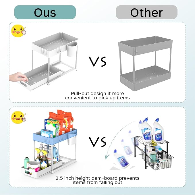 2 Pack Under Sink Organizer with Pull-Out Drawer, White | 2-Tier Cabinet Storage, Kitchen & Bathroom, Tool-Free Assembly, Fits Cleaning Supplies & Toiletries, Space Saving - Image 4
