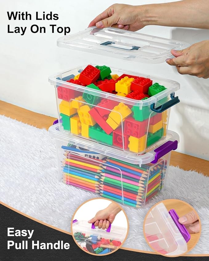 Storage Bins with Lids,7Qt Clear Stackable Storage Containers With Lids Buckle Latches.Perfect for LEGO, Crafts, Office Supplies, and Dorm Room Organization,6-Pack (Clear) - Image 3