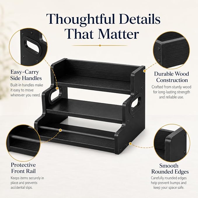 3 Tier Spice Rack Organizer for Cabinet, Wood Spice Shelf Storage, Kitchen Seasoning Organizer for Kitchen Countertop or Pantry, Spice Bottles, Bottles, Black - Image 6