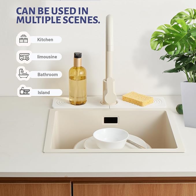 Stone Faucet Mat for Kitchen Sink, Faucet Mat Fast Drying Diatomite | Sink Splash Guard Water Absorbing Stone Tray for Sink, Counter Protector Matt for Kitchen & Bathroom - Image 8