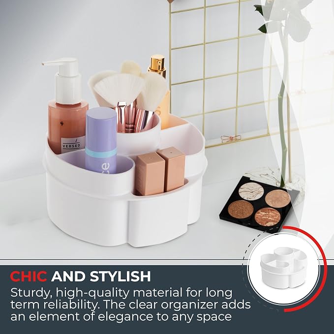 Masirs Small 360 Rotating Makeup Organizer, 5 Compartments, Round White | Small 360 Rotating Makeup Organizer, 5 Compartments, Acrylic Mini Lazy Susan, Vanity Bathroom Counter, Round White - Image 4
