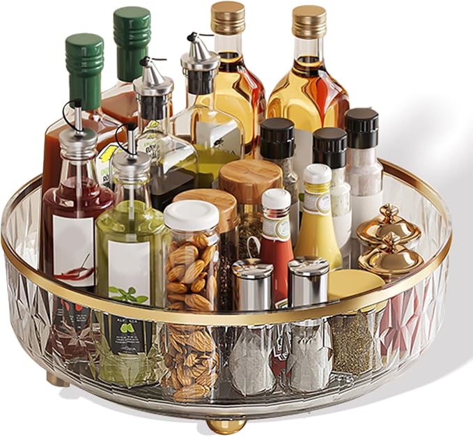 11-Inch Clear Lazy Susan, Non-Skid Rotating Storage Tray, Ideal for Kitchen Cabinets, Pantry, Refrigerator, Bathroom Countertop, Vanity Makeup Organizer, Spice Rack (White, 11Inch) by Unknown