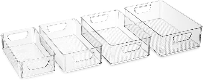 Set Of 16 Refrigerator Organizer Bins - Plastic Pantry Organization and Storage Baskets - Stackable Food Fridge Organizers with Cutout Handles for Freezer, Kitchen, Countertops, Cabinets - Image 5