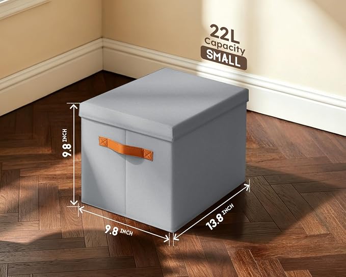 Storage Bins with Lids - Fabric Storage Baskets for Shelves, 6 Pack Foldable Decorative Boxes with Handles, Stackable Organizer Bins for Home, Nursery, Dorm, Grey - Image 7