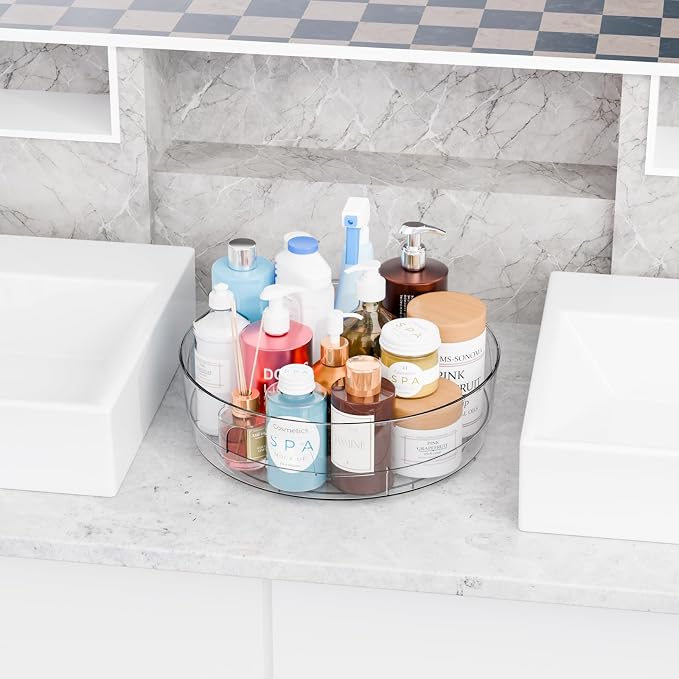 12" W Clear Acrylic Lazy Susan Turntable for Refrigerator,Cabinet - with Handle - 2 Pack Large Fridge Sauce Condiment Turn Table Organizer,Spinning Round Spice Rack Carousel for Pantry,Kitchen - Image 8
